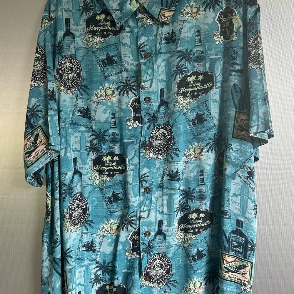 Margaritaville Teal Blue Tropical Island Print Button Down Casual Shirt